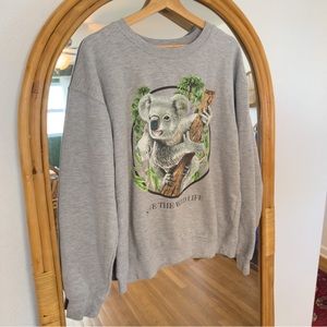 Retro 90’s Save the Wildlife Koala Grey Oversized Pullover Crewneck Sweatshirt